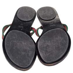 مملوكة مسبقًا Gucci Black Leather GG Web Thong Flat Sandals Size 40