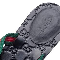 مملوكة مسبقًا Gucci Black Leather GG Web Thong Flat Sandals Size 40