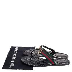 مملوكة مسبقًا Gucci Black Leather GG Web Thong Flat Sandals Size 40