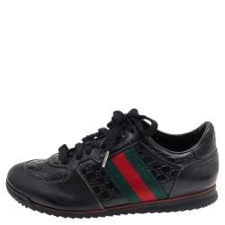 Gucci Black Guccissima Leather Web Detail Low Top Sneakers Size 37