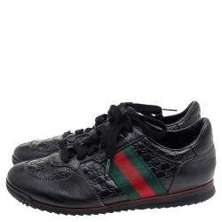 Gucci Black Guccissima Leather Web Detail Low Top Sneakers Size 37
