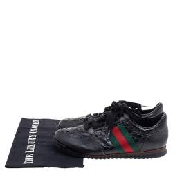 Gucci Black Guccissima Leather Web Detail Low Top Sneakers Size 37