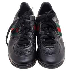 Gucci Black Guccissima Leather Web Detail Low Top Sneakers Size 37