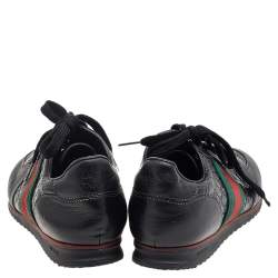 Gucci Black Guccissima Leather Web Detail Low Top Sneakers Size 37