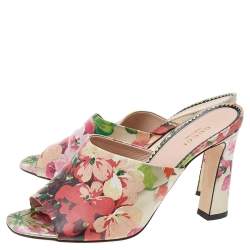 Pre Owned Gucci Multicolor Bloom Print Leather Slide Sandals Size 39