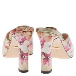 Pre Owned Gucci Multicolor Bloom Print Leather Slide Sandals Size 39