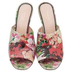 Pre Owned Gucci Multicolor Bloom Print Leather Slide Sandals Size 39