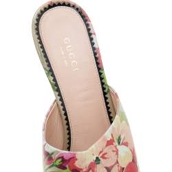 Pre Owned Gucci Multicolor Bloom Print Leather Slide Sandals Size 39