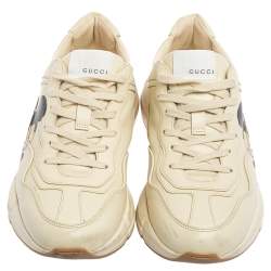 Pre Owned Gucci Beige Leather Disney Mickey Mouse Print Rhyton Sneakers Size 38