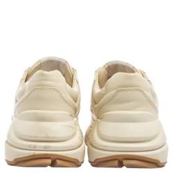 Pre Owned Gucci Beige Leather Disney Mickey Mouse Print Rhyton Sneakers Size 38