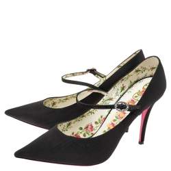 Pre Owned Gucci Black Nylon Virginia Mary Jane Pointed Toe Pumps Size 38