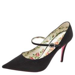 Pre Owned Gucci Black Nylon Virginia Mary Jane Pointed Toe Pumps Size 38