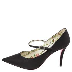 Pre Owned Gucci Black Nylon Virginia Mary Jane Pointed Toe Pumps Size 38