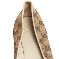 Pre Owned Gucci Beige/Brown GG Canvas Web Bow Ballet Flats Size 39