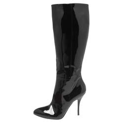 Pre Owned Gucci Black Patent Leather Knee Length Boots Size 41
