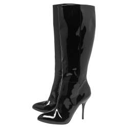 Pre Owned Gucci Black Patent Leather Knee Length Boots Size 41