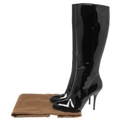 Pre Owned Gucci Black Patent Leather Knee Length Boots Size 41