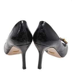 Pre Owned Gucci Black Guccissima Patent Leather Horsebit Peep Toe Pumps Size 39.5