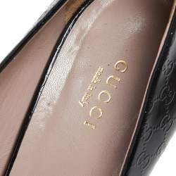 Pre Owned Gucci Black Guccissima Patent Leather Horsebit Peep Toe Pumps Size 39.5