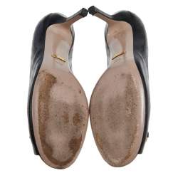 Pre Owned Gucci Black Guccissima Patent Leather Horsebit Peep Toe Pumps Size 39.5