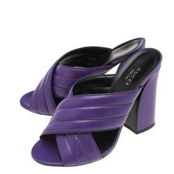 Pre Owned صندل سلايد غوتشي ويبي جلد بنفسجي مبطن مقاس 39