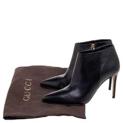 Pre Owned Gucci Black Leather Pointed-Toe Ankle Booties Size 37.5