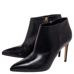 Pre Owned Gucci Black Leather Pointed-Toe Ankle Booties Size 37.5