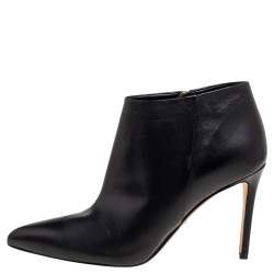 Pre Owned Gucci Black Leather Pointed-Toe Ankle Booties Size 37.5