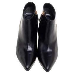 Pre Owned Gucci Black Leather Pointed-Toe Ankle Booties Size 37.5