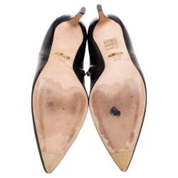 Pre Owned Gucci Black Leather Pointed-Toe Ankle Booties Size 37.5