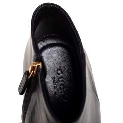 Pre Owned Gucci Black Leather Pointed-Toe Ankle Booties Size 37.5