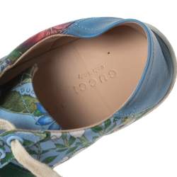 Pre Owned Gucci Blue Canvas Flower Print  And Leather Ace  Sneakers Size 36
