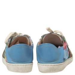 Pre Owned Gucci Blue Canvas Flower Print  And Leather Ace  Sneakers Size 36