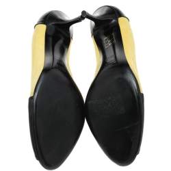 Pre Owned Gucci Yellow/Black Suede And Patent Leather Peep Toe Pumps Size 39.5
