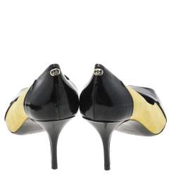 Pre Owned Gucci Yellow/Black Suede And Patent Leather Peep Toe Pumps Size 39.5