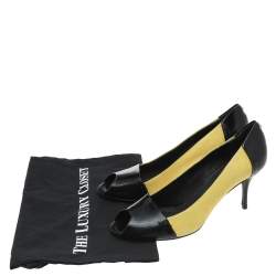 Pre Owned Gucci Yellow/Black Suede And Patent Leather Peep Toe Pumps Size 39.5