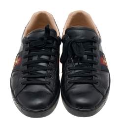 Pre Owned Gucci Black Leather Ace Web Low Top Sneakers Size 45.5