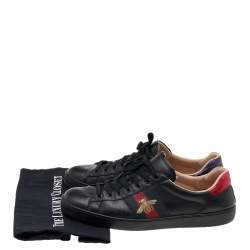Pre Owned Gucci Black Leather Ace Web Low Top Sneakers Size 45.5