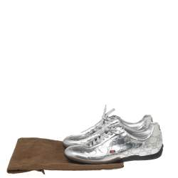Pre Owned Gucci Silver Guccissima Leather Low Top Sneakers  Size 38