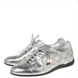 Pre Owned Gucci Silver Guccissima Leather Low Top Sneakers  Size 38