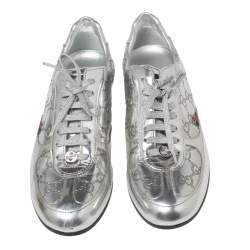 Pre Owned Gucci Silver Guccissima Leather Low Top Sneakers  Size 38