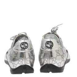 Pre Owned Gucci Silver Guccissima Leather Low Top Sneakers  Size 38
