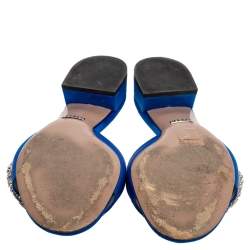 مملوكة مسبقًا Gucci Royal Blue Satin Maxime Crystal Horsebit Slide Sandals Size 37