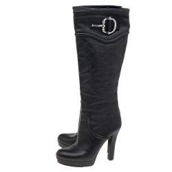 Pre Owned حذاء بوت طول ركبة غوتشي جلد غوتشيسيما أسود مقاس 38