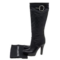 Pre Owned حذاء بوت طول ركبة غوتشي جلد غوتشيسيما أسود مقاس 38