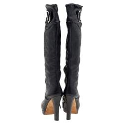 Pre Owned حذاء بوت طول ركبة غوتشي جلد غوتشيسيما أسود مقاس 38