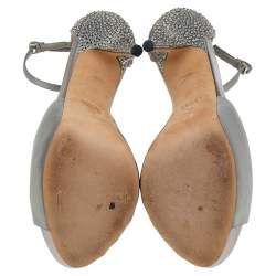 Gucci Grey Satin Ankle Strap Peep Toe Platform Sandals Size 38