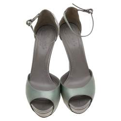 Gucci Grey Satin Ankle Strap Peep Toe Platform Sandals Size 38