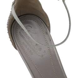 Gucci Grey Satin Ankle Strap Peep Toe Platform Sandals Size 38