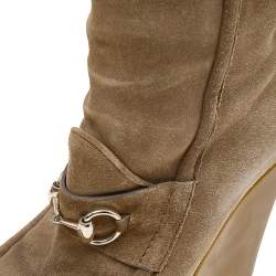 Pre Owned Gucci Beige Suede Wedge Knee Length Boots Size 38
